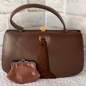 Vintage 50s 60s Small Dainty Brown Leather Palizzio Handbag made in New York